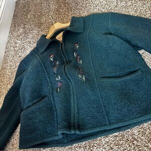 Vintage Woolrich Teal Embroidered Wool Jacket | Small | Cottage Core
